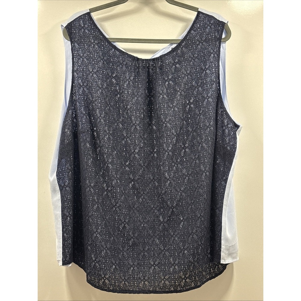 The Limited Blouse Women's 2x Navy Blue Lace Overlay Sleeveless Tank Tie